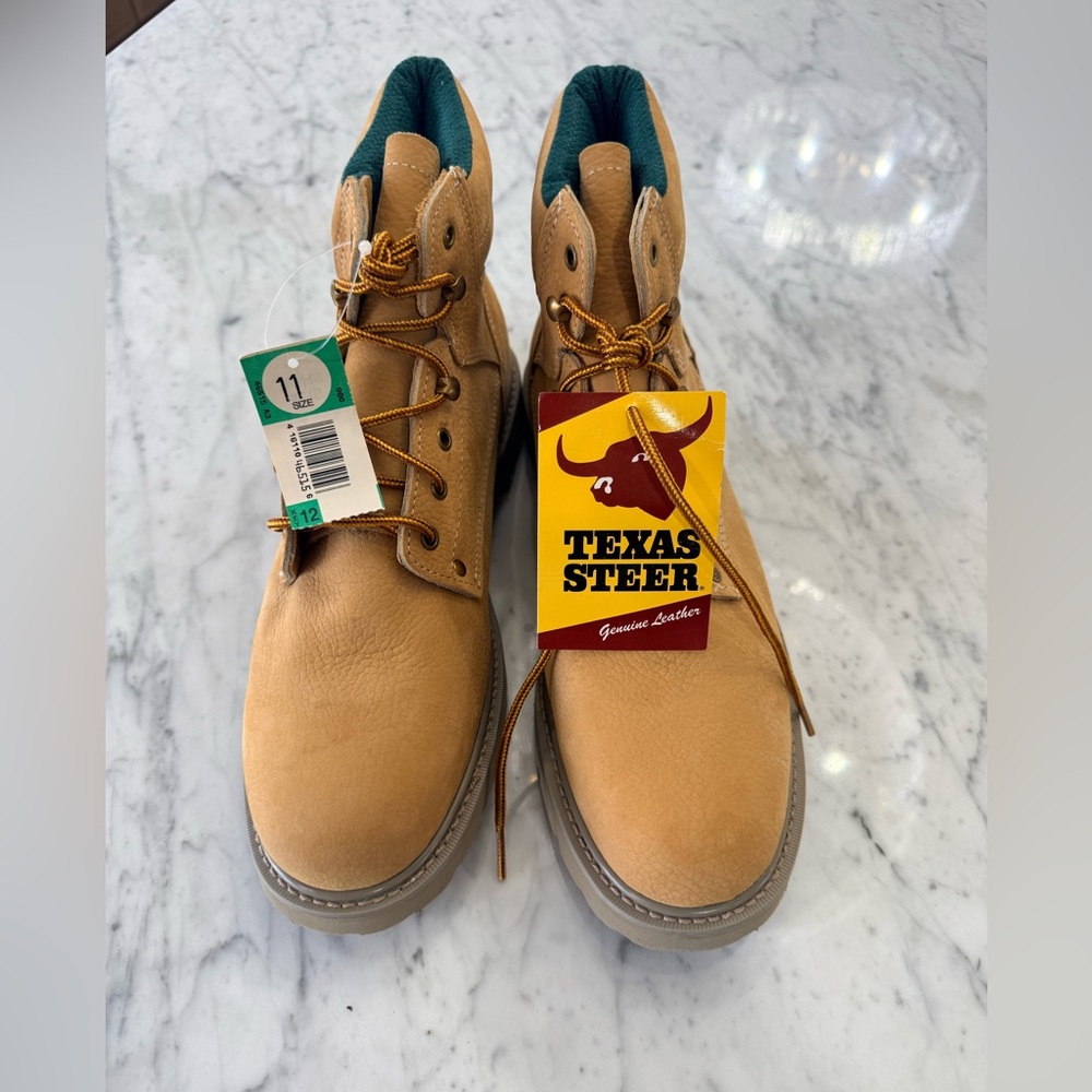 NWT Texas Steer Steel Toe Tan Leather Men's Work Boots Size 11